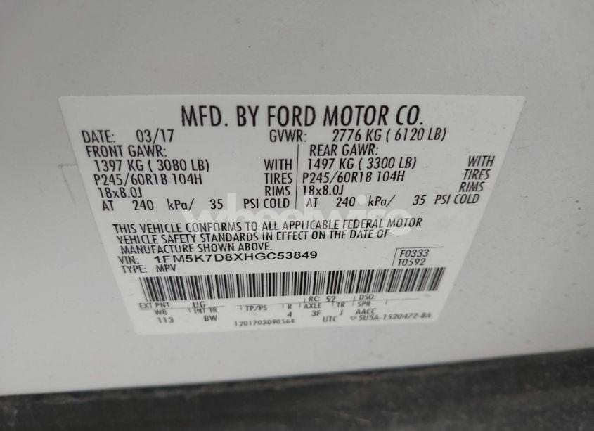 Photo 9 of 2017 Ford Explorer XLT (VIN 1FM5K7D8XHGC53849)