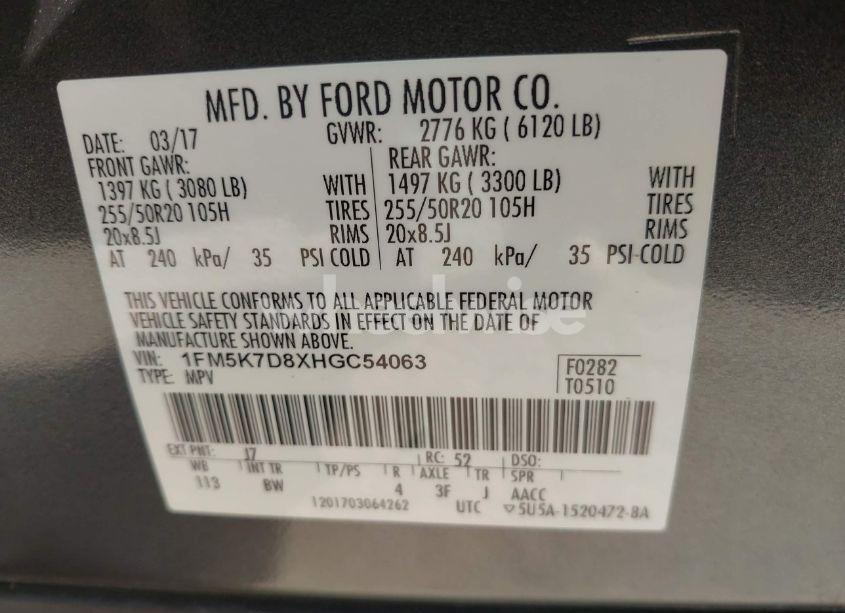 Photo 9 of 2017 Ford Explorer XLT (VIN 1FM5K7D8XHGC54063)