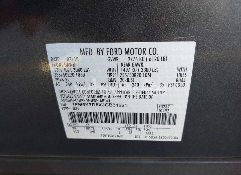 Photo 9 of 2018 Ford Explorer XLT (VIN 1FM5K7D8XJGB31661)