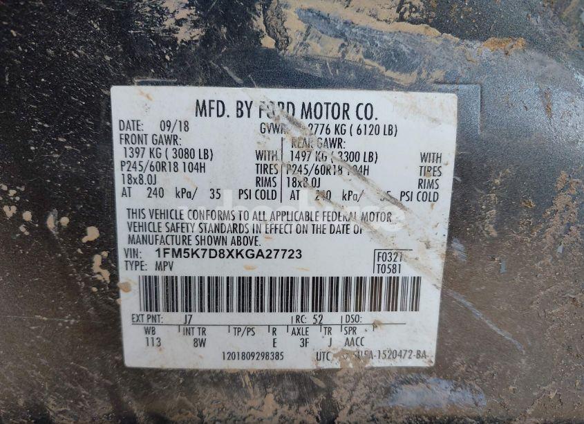 Photo 9 of 2019 Ford Explorer XLT (VIN 1FM5K7D8XKGA27723)