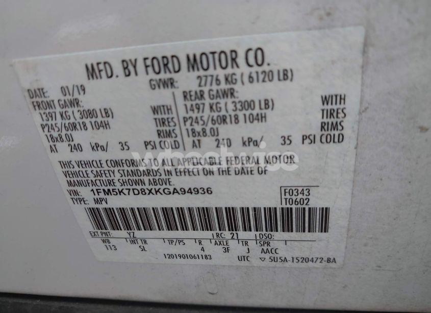 Photo 9 of 2019 Ford Explorer XLT (VIN 1FM5K7D8XKGA94936)