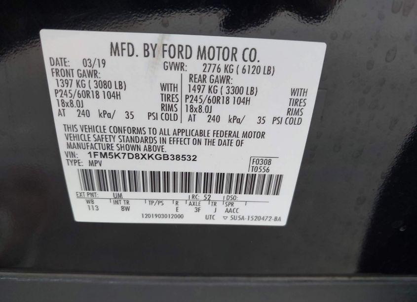 Photo 9 of 2019 Ford Explorer XLT (VIN 1FM5K7D8XKGB38532)