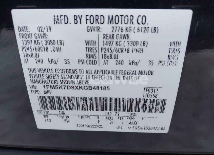 Photo 9 of 2019 Ford Explorer XLT (VIN 1FM5K7D8XKGB48185)