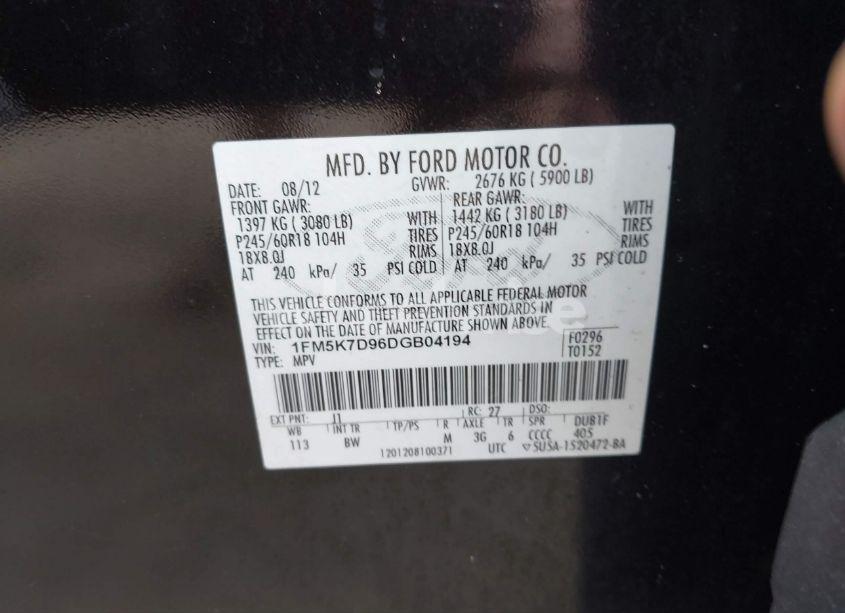 Photo 9 of 2013 Ford Explorer XLT (VIN 1FM5K7D96DGB04194)