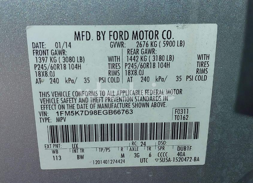 Photo 9 of 2014 Ford Explorer XLT (VIN 1FM5K7D98EGB66763)