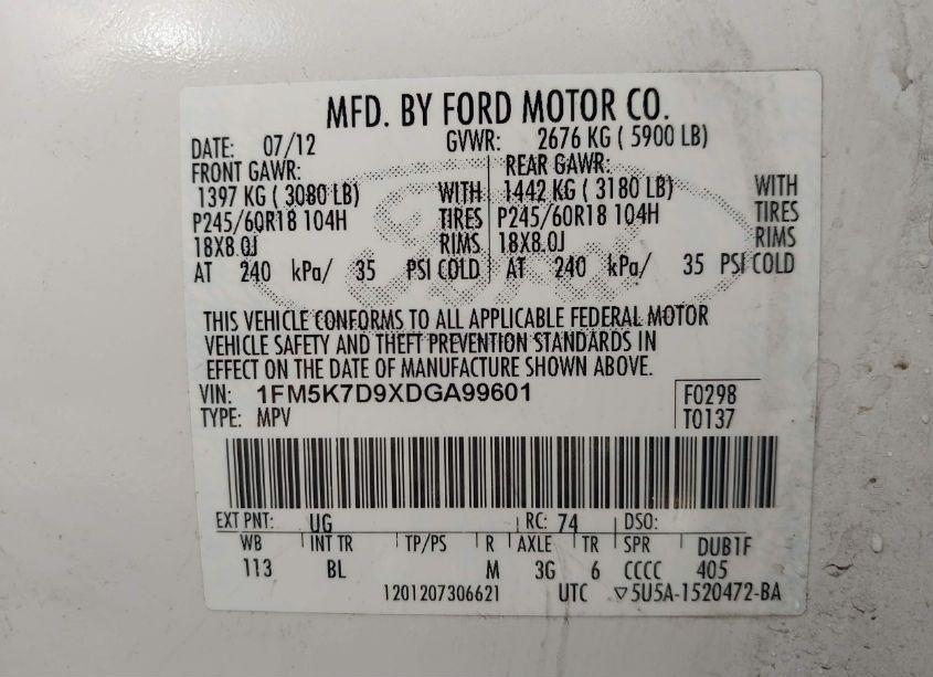 Photo 9 of 2013 Ford Explorer XLT (VIN 1FM5K7D9XDGA99601)