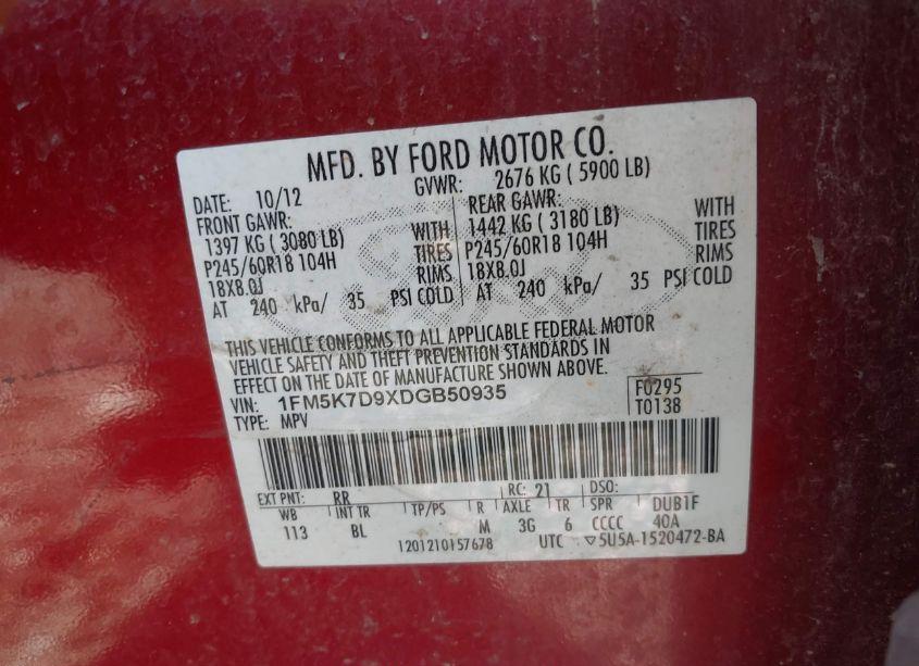 Photo 9 of 2013 Ford Explorer XLT (VIN 1FM5K7D9XDGB50935)