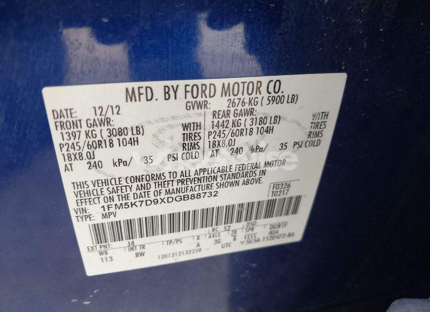 Photo 9 of 2013 Ford Explorer XLT (VIN 1FM5K7D9XDGB88732)