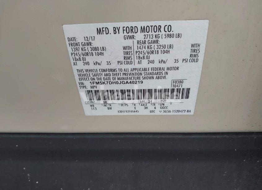 Photo 9 of 2018 Ford Explorer XLT (VIN 1FM5K7DH0JGA40219)