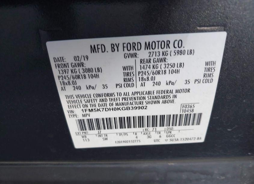 Photo 9 of 2019 Ford Explorer XLT (VIN 1FM5K7DH0KGB39902)