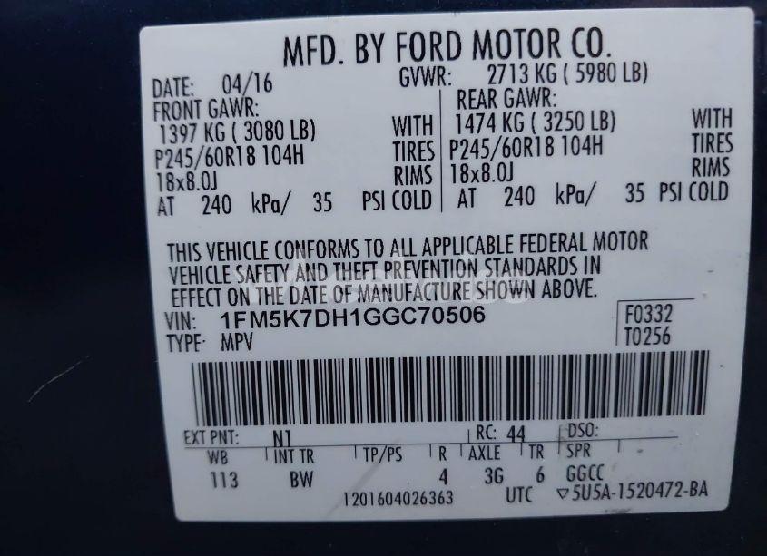 Photo 9 of 2016 Ford Explorer XLT (VIN 1FM5K7DH1GGC70506)