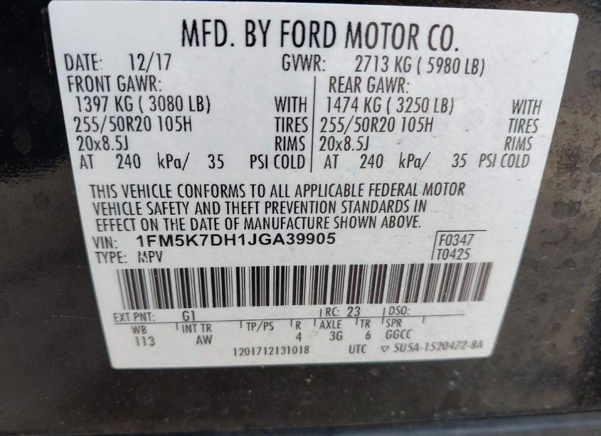 Photo 9 of 2018 Ford Explorer XLT (VIN 1FM5K7DH1JGA39905)