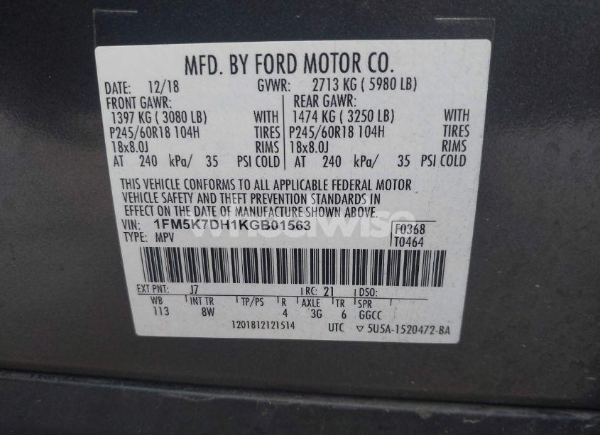 Photo 9 of 2019 Ford Explorer XLT (VIN 1FM5K7DH1KGB01563)