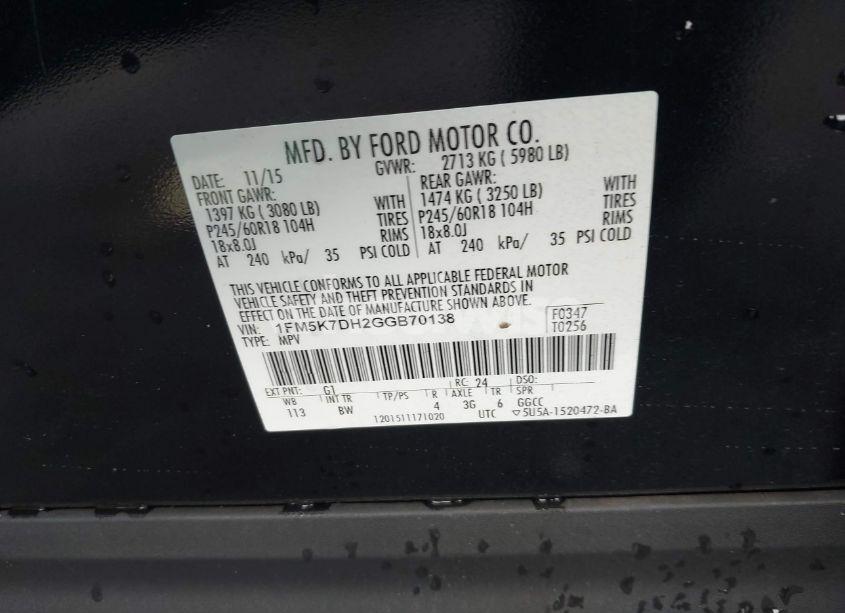 Photo 9 of 2016 Ford Explorer XLT (VIN 1FM5K7DH2GGB70138)