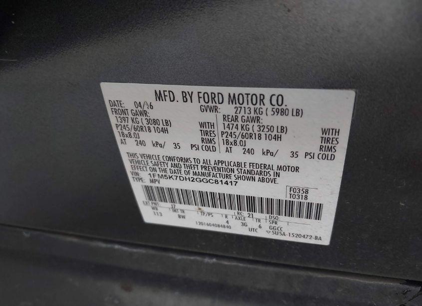 Photo 9 of 2016 Ford Explorer XLT (VIN 1FM5K7DH2GGC81417)