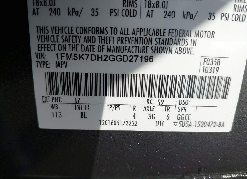 Photo 9 of 2016 Ford Explorer XLT (VIN 1FM5K7DH2GGD27196)