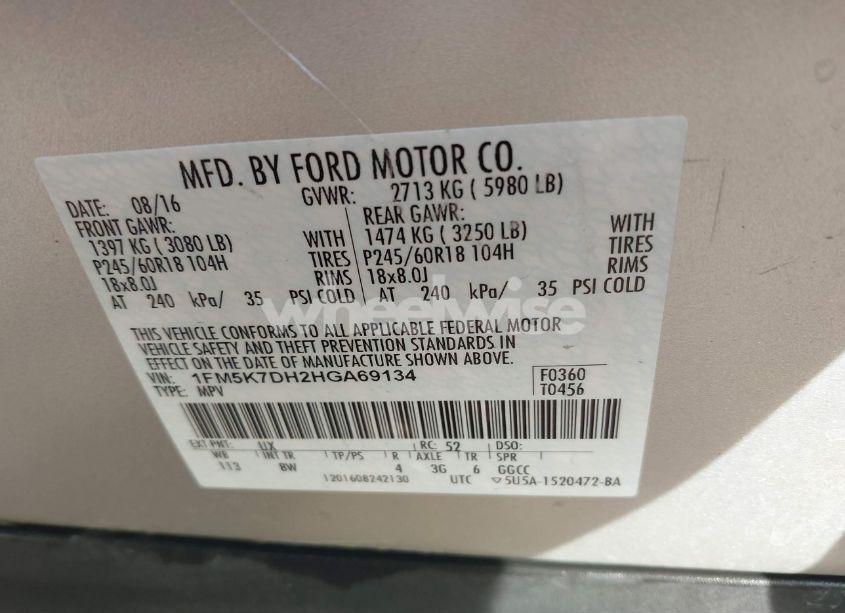 Photo 9 of 2017 Ford Explorer XLT (VIN 1FM5K7DH2HGA69134)