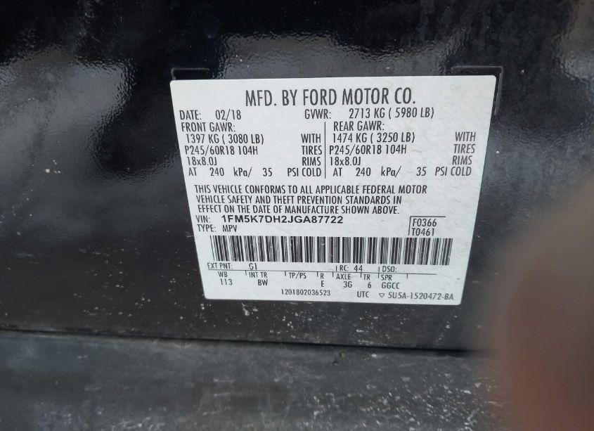 Photo 9 of 2018 Ford Explorer XLT (VIN 1FM5K7DH2JGA87722)