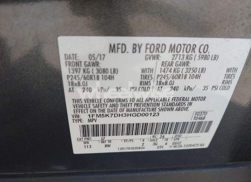 Photo 9 of 2017 Ford Explorer XLT (VIN 1FM5K7DH3HGD00123)