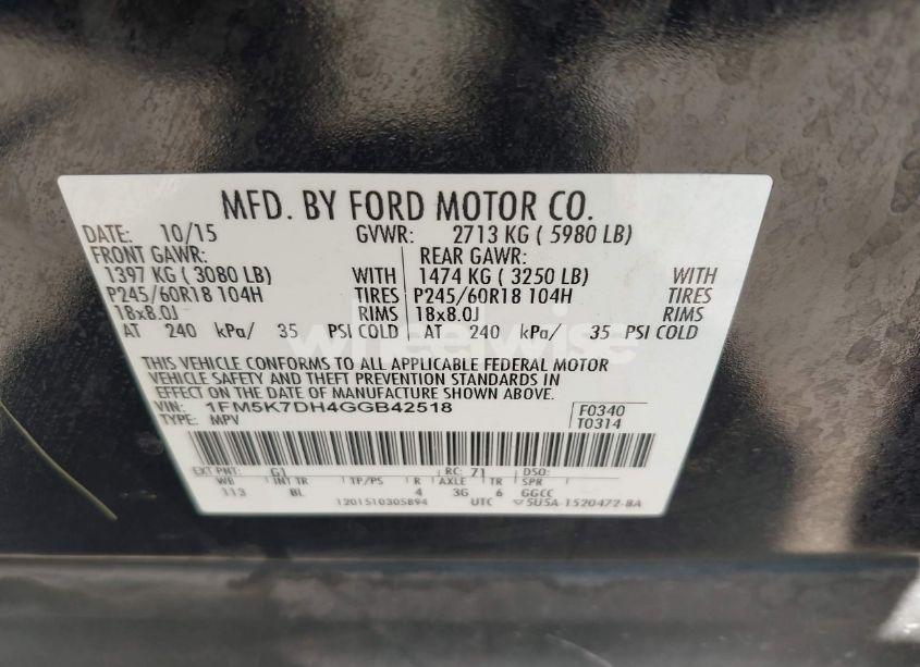 Photo 9 of 2016 Ford Explorer XLT (VIN 1FM5K7DH4GGB42518)