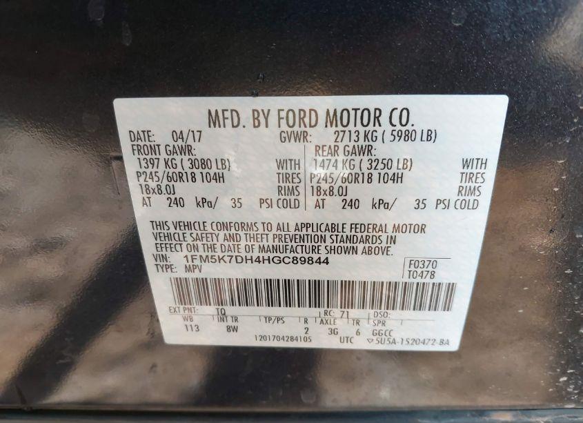 Photo 9 of 2017 Ford Explorer XLT (VIN 1FM5K7DH4HGC89844)