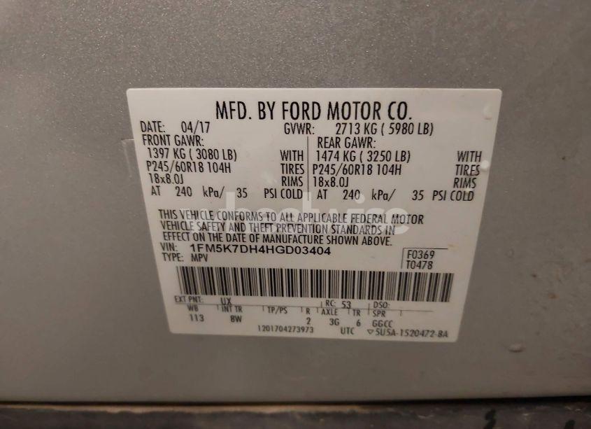 Photo 9 of 2017 Ford Explorer XLT (VIN 1FM5K7DH4HGD03404)