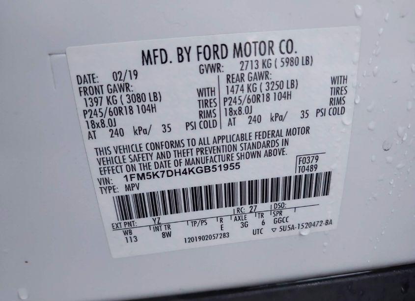 Photo 9 of 2019 Ford Explorer XLT (VIN 1FM5K7DH4KGB51955)