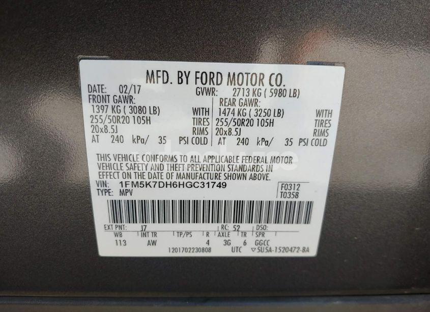 Photo 9 of 2017 Ford Explorer XLT (VIN 1FM5K7DH6HGC31749)