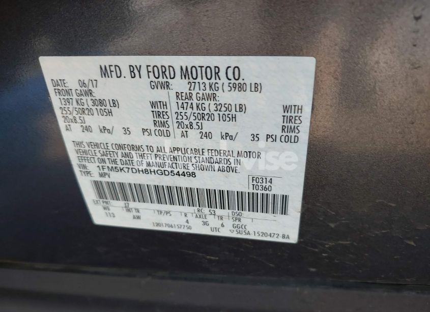 Photo 9 of 2017 Ford Explorer XLT (VIN 1FM5K7DH8HGD54498)