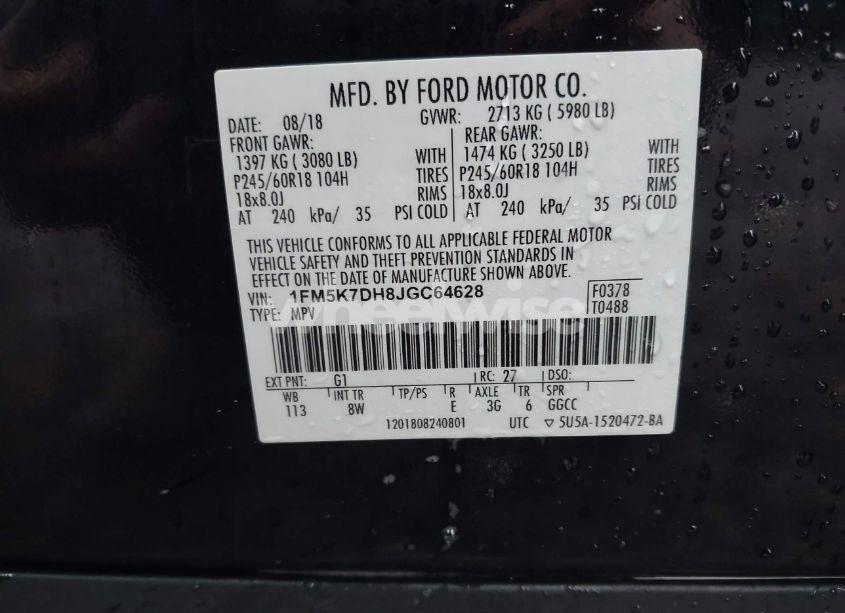 Photo 9 of 2018 Ford Explorer XLT (VIN 1FM5K7DH8JGC64628)