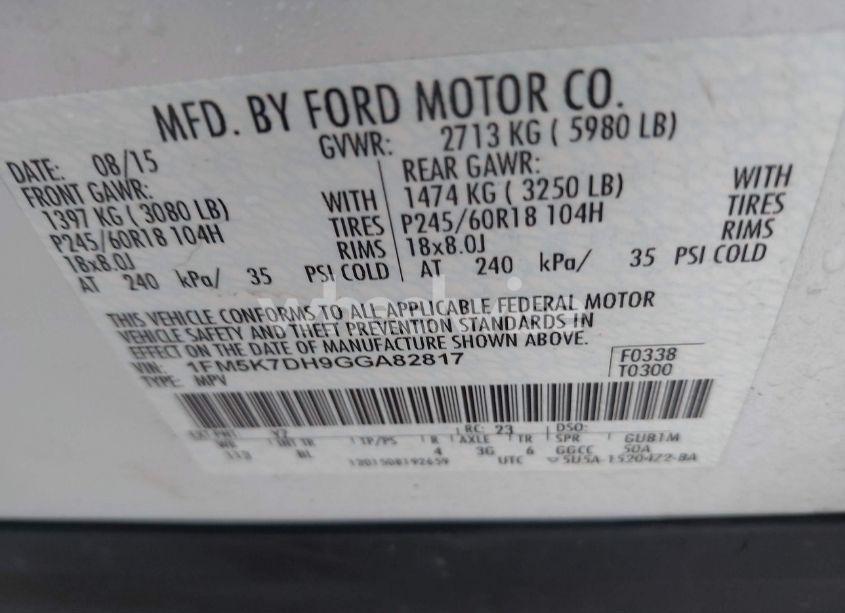 Photo 9 of 2016 Ford Explorer XLT (VIN 1FM5K7DH9GGA82817)