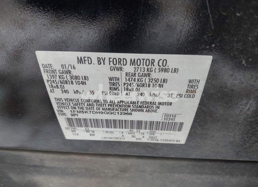 Photo 9 of 2016 Ford Explorer XLT (VIN 1FM5K7DH9GGC12966)