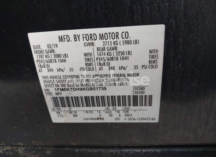 Photo 9 of 2019 Ford Explorer XLT (VIN 1FM5K7DH9KGB51739)