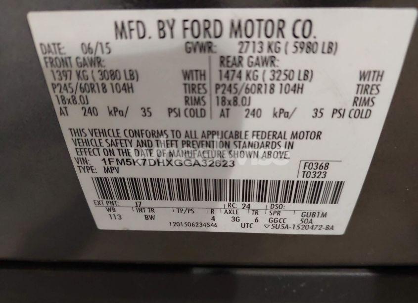 Photo 9 of 2016 Ford Explorer XLT (VIN 1FM5K7DHXGGA32623)