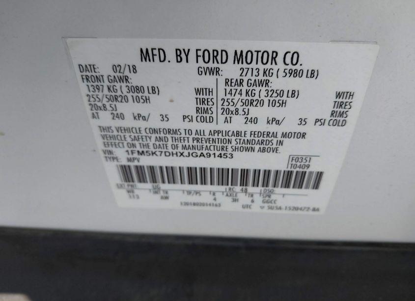 Photo 9 of 2018 Ford Explorer XLT (VIN 1FM5K7DHXJGA91453)