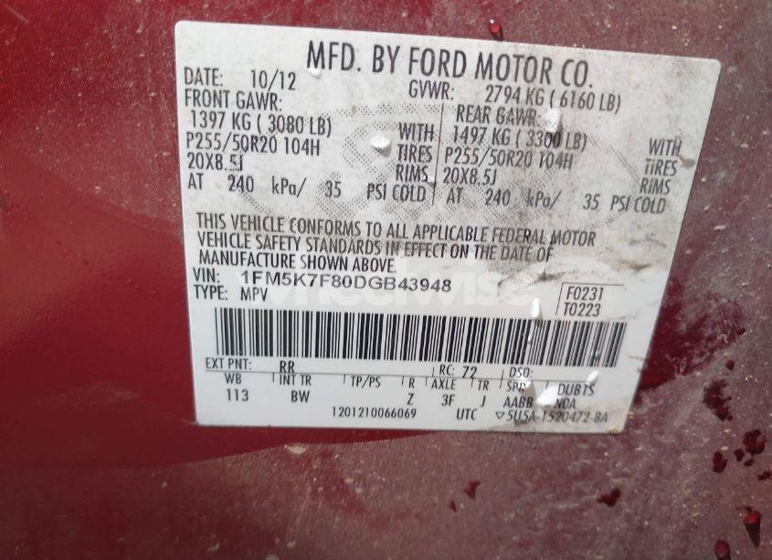 Photo 9 of 2013 Ford Explorer LIMITED (VIN 1FM5K7F80DGB43948)