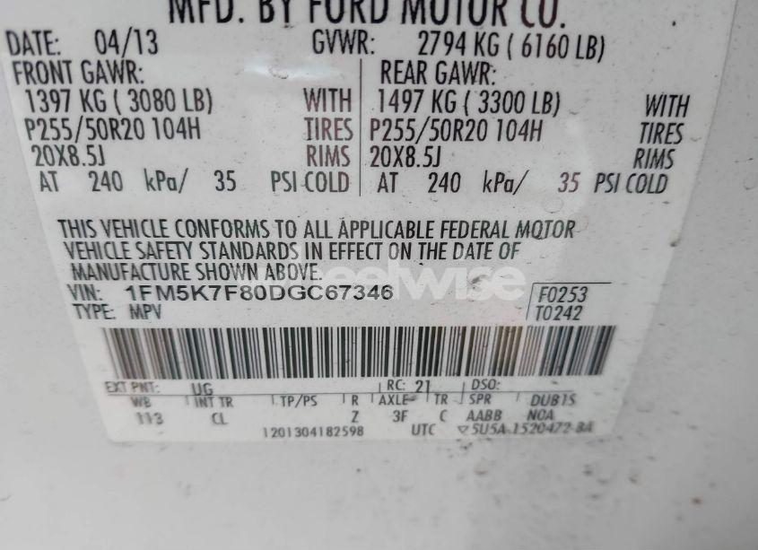 Photo 9 of 2013 Ford Explorer LIMITED (VIN 1FM5K7F80DGC67346)