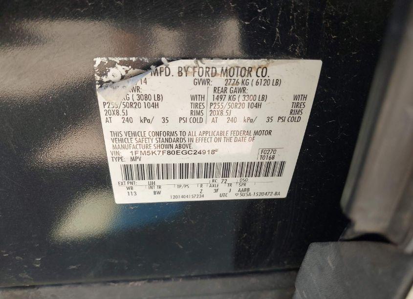 Photo 9 of 2014 Ford Explorer LIMITED (VIN 1FM5K7F80EGC24918)