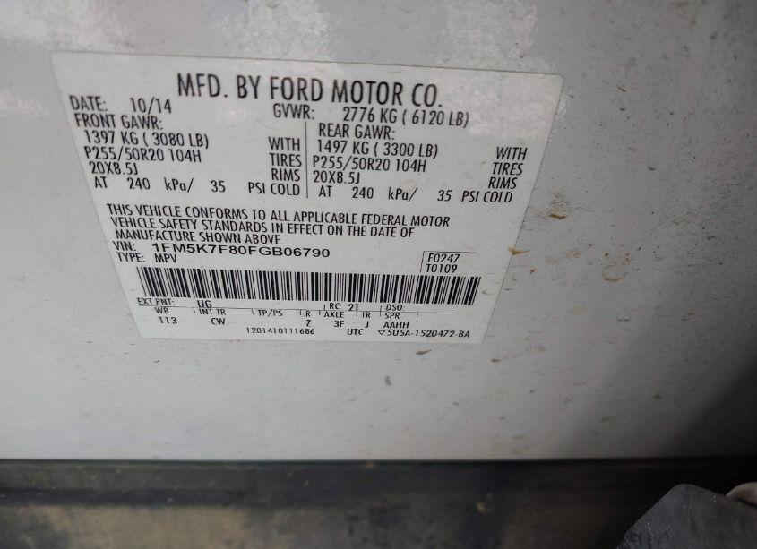 Photo 9 of 2015 Ford Explorer LIMITED (VIN 1FM5K7F80FGB06790)