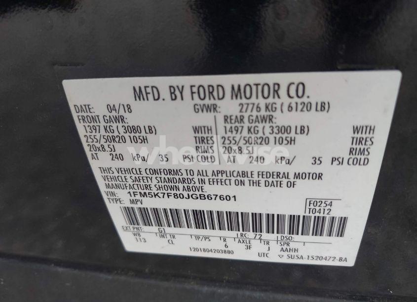 Photo 9 of 2018 Ford Explorer LIMITED (VIN 1FM5K7F80JGB67601)