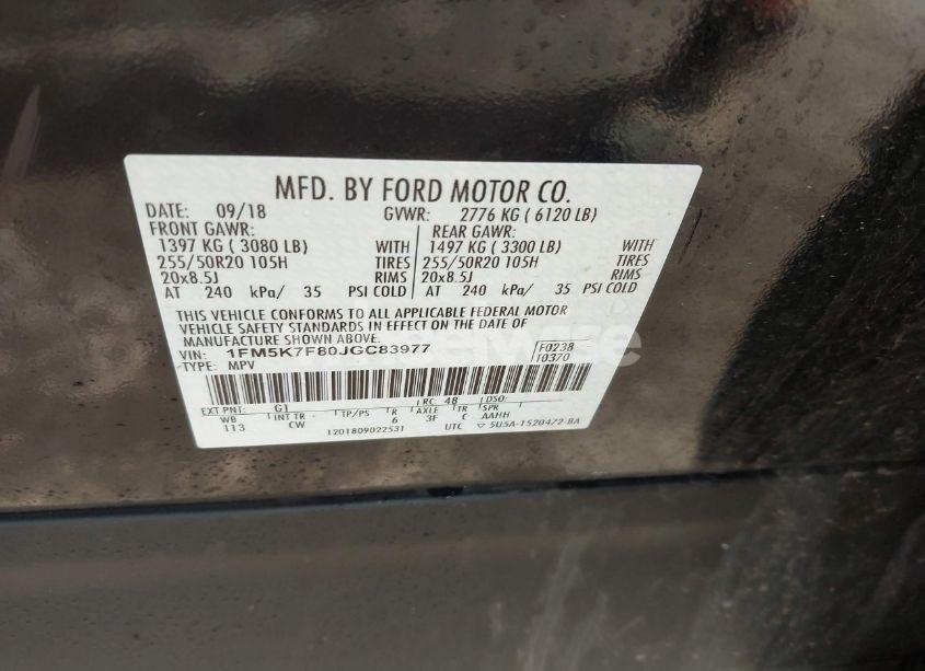 Photo 9 of 2018 Ford Explorer LIMITED (VIN 1FM5K7F80JGC83977)