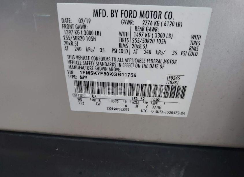 Photo 9 of 2019 Ford Explorer LIMITED (VIN 1FM5K7F80KGB11756)