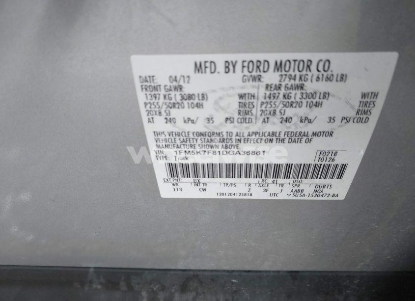 Photo 9 of 2013 Ford Explorer LIMITED (VIN 1FM5K7F81DGA36861)