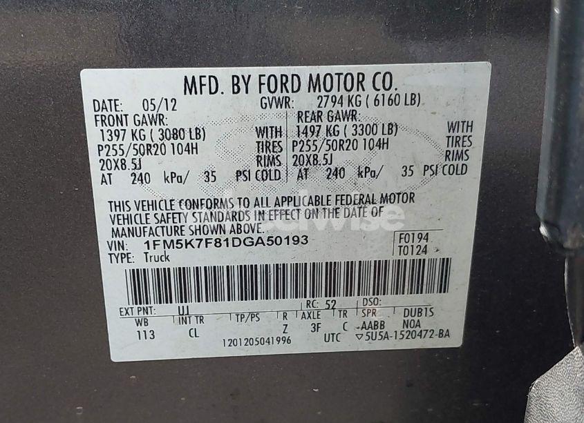 Photo 9 of 2013 Ford Explorer LIMITED (VIN 1FM5K7F81DGA50193)