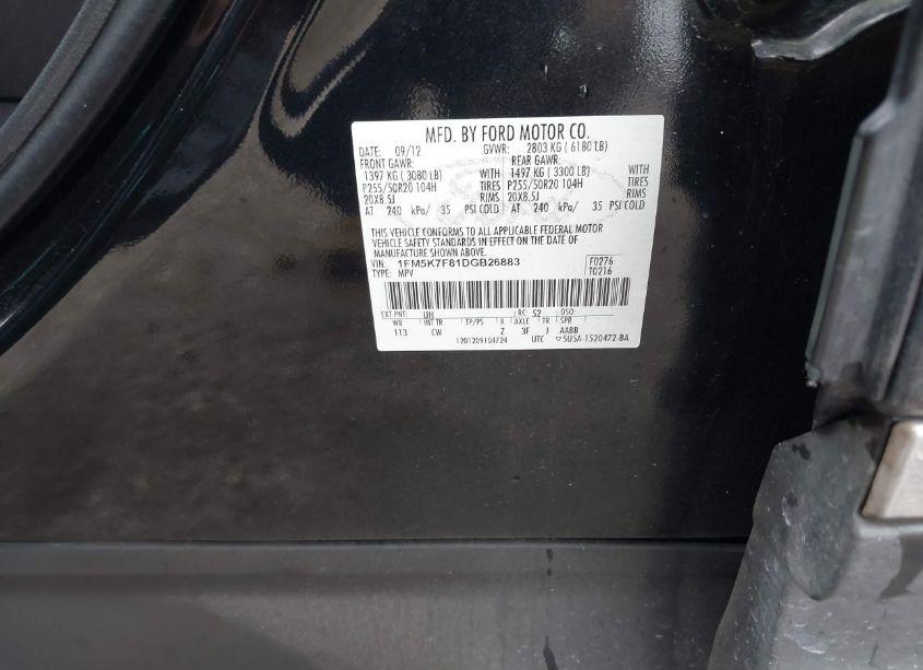 Photo 9 of 2013 Ford Explorer LIMITED (VIN 1FM5K7F81DGB26883)