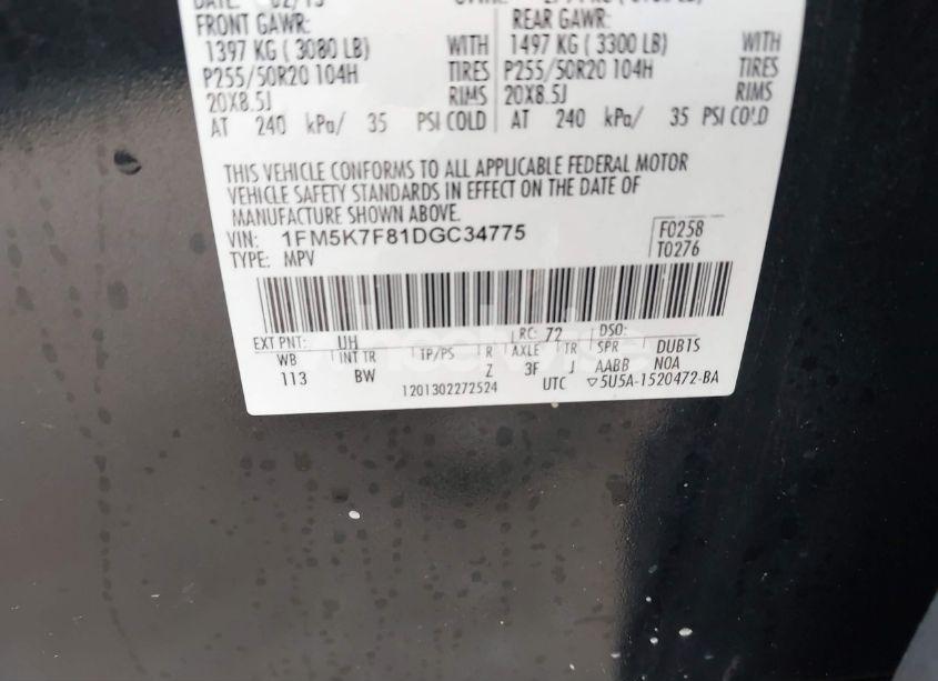 Photo 9 of 2013 Ford Explorer LIMITED (VIN 1FM5K7F81DGC34775)