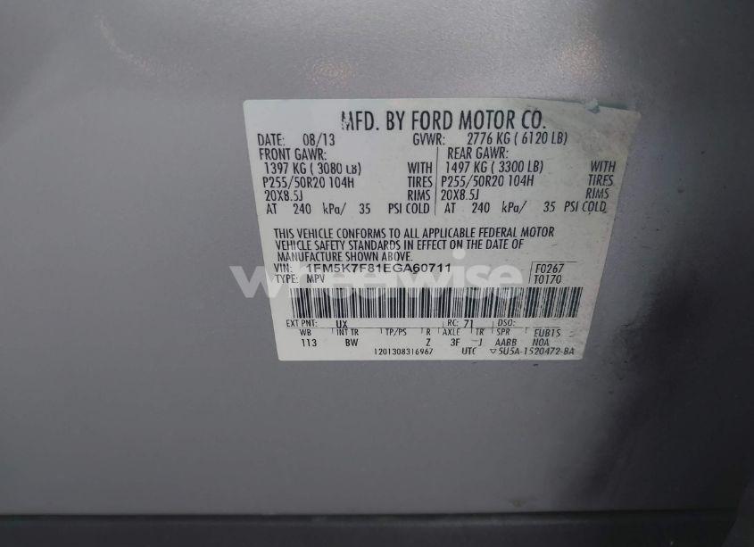 Photo 9 of 2014 Ford Explorer LIMITED (VIN 1FM5K7F81EGA60711)