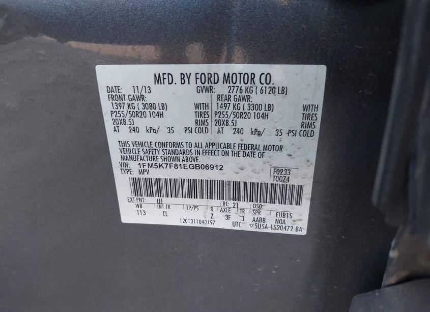 Photo 9 of 2014 Ford Explorer LIMITED (VIN 1FM5K7F81EGB06912)