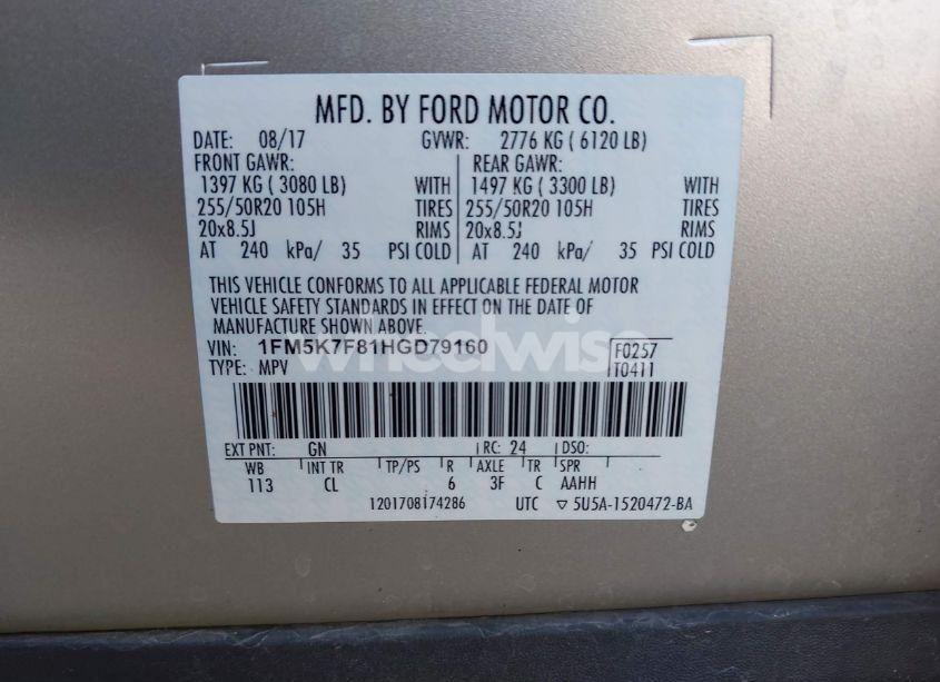 Photo 9 of 2017 Ford Explorer LIMITED (VIN 1FM5K7F81HGD79160)