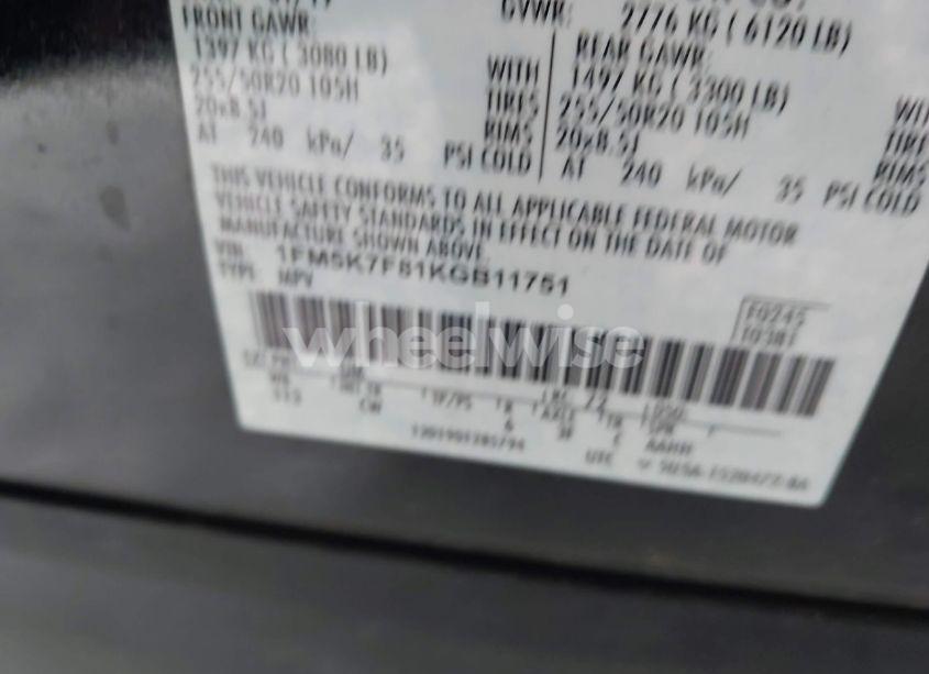 Photo 9 of 2019 Ford Explorer LIMITED (VIN 1FM5K7F81KGB11751)